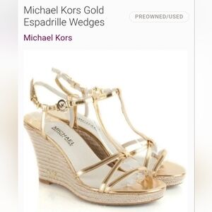 Michael Kors Kami T-Strap Metallic Gold Wedge Sandals.